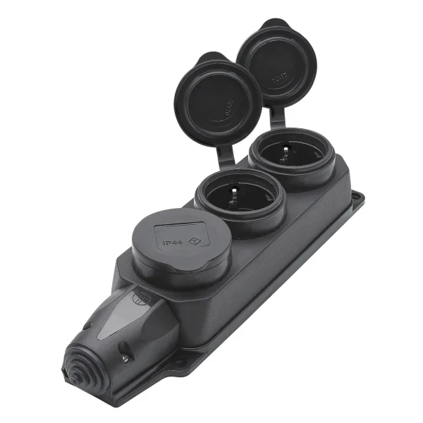 SCHUKO-3-fach Hängekupplung schwarz IP44