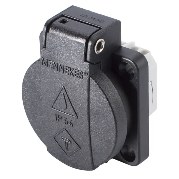 Schuko-Einbaudose schwarz VDE mit Deckel